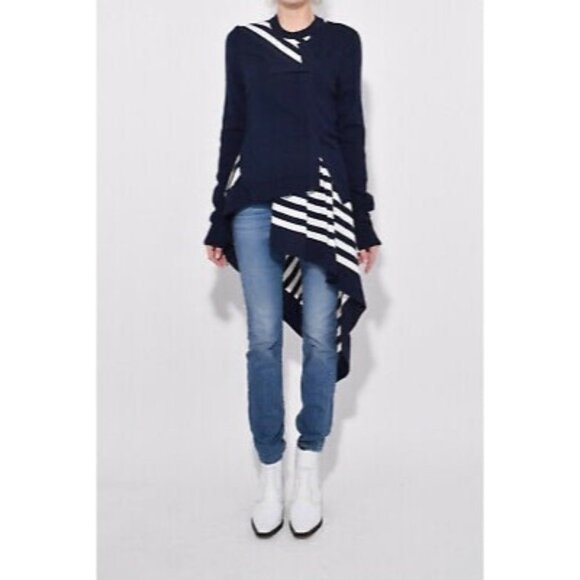 Monse Sweater Women Medium Navy/white Asymmetrical Stripe Twisted Flared Modern - Picture 1 of 9